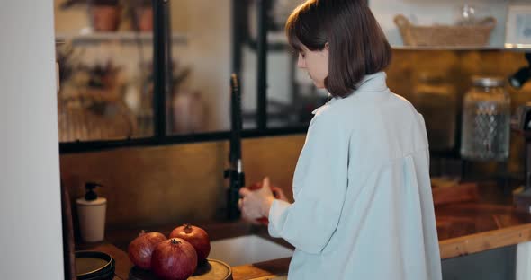 Woman with Pomegranates in the Kitchen