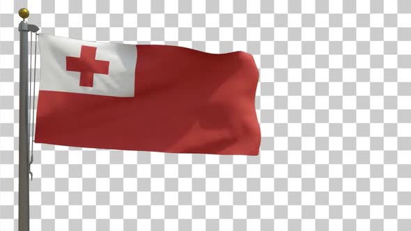 Tonga Flag on Flagpole with Alpha Channel - 4K