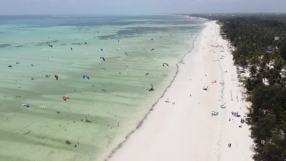 Zanzibar Tanzania  Kitesurfing Near the Shore Slow Motion