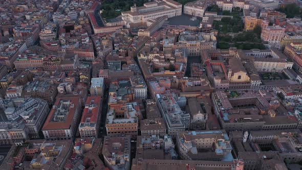 Aerial view of Rome downtown at dusk, Italy.