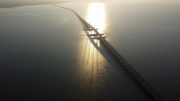 Aerial view shadow of Penang Bridge mid span