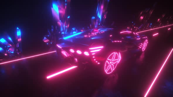 Sci Fi Glowing Neon Sport Car Background