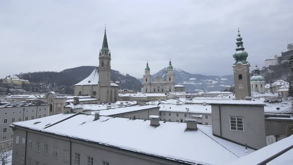 Salzburgs churches seen on a winter day