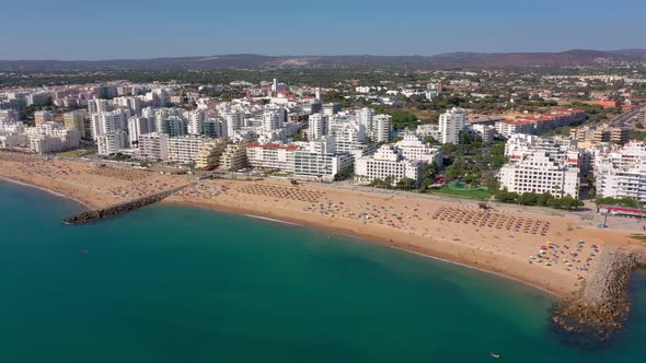 Drone Footage Shooting the Tourist Town of Quareira on the Shores of the Atlantic Ocean Beaches with