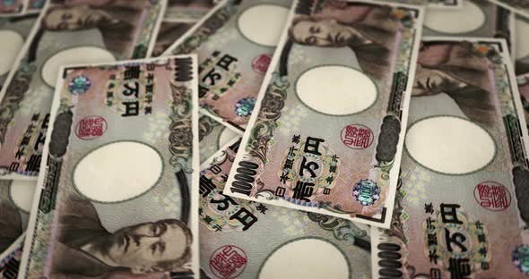 Japanese Yen growing pile of money seamless loop