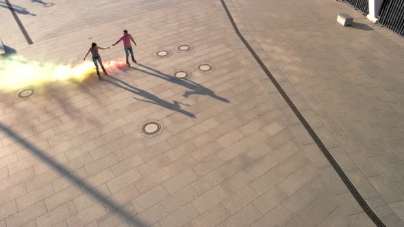 Couple Rollerblading in Slow-mo.