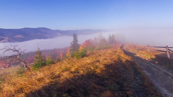 Autumn. Misty Morning in the Mountains