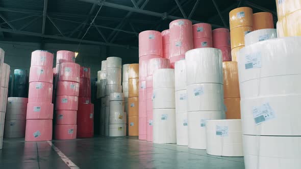 Massive Rolls of Paper Storaged in the Factory Unit