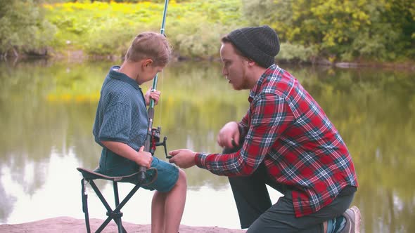 Fishing on Nature - Big Brother Teaching His Little Brother Fishing