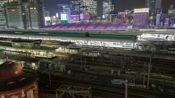 Timelapse Tokyo Railway Station with Purple Illuminated Roof