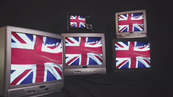 Flag of Great Britain and Retro Television Sets