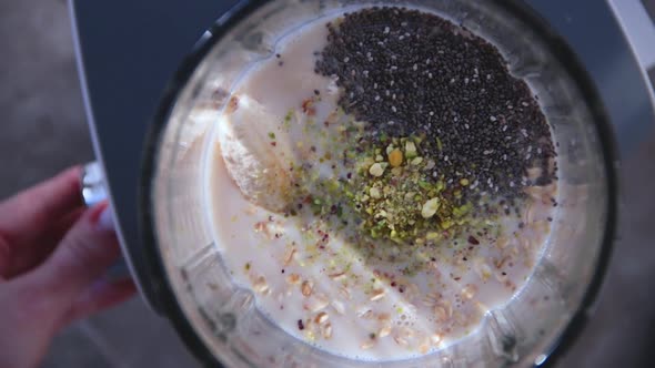 Whipping Vegetable Milk Smoothies with Pistachios Banana Chia and Oatmeal