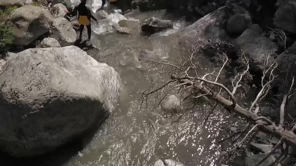 people canyoing on a river in France