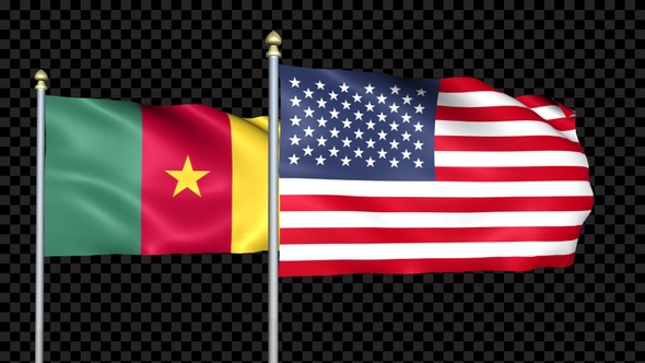 Cameroon And United States Two Countries Flags Waving