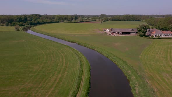 River Berkel in the Achterhoek flows through agricultural area, Gelderland, the Netherlands