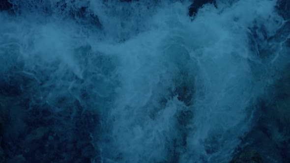 Birdseye View Of Rushing Mountain River In The Evening