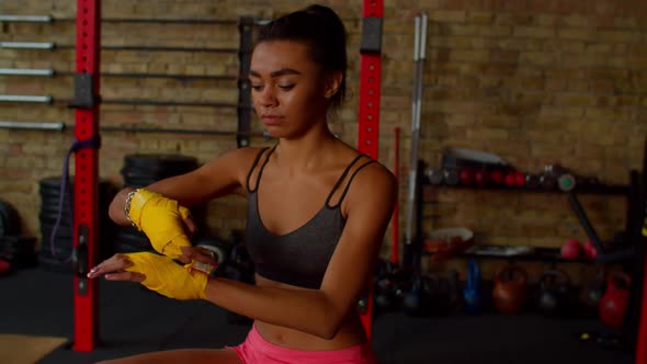 Determined Sporty Fit African American Woman Boxer Preparing for Fight