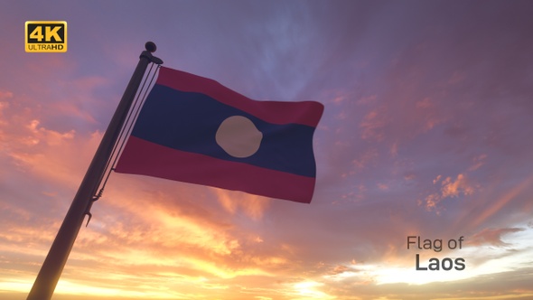 Laos Flag on a Flagpole V3 - 4K