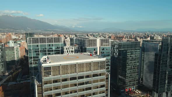 Modern Buildings Of Las Condes Neighborhood In Santiago, Chile - aerial drone shot