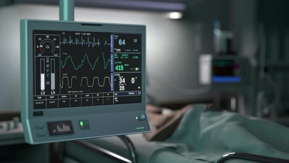 Monitoring device shows the consistent pulse graph at the healthcare clinic alt