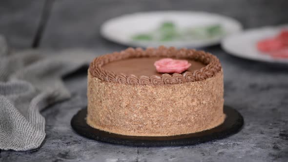 Pastry Chef Decorates the Cake with Flowers From the Cream