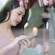 woman casual cloth happiness conversation positive expression hand hold smartphone communication - VideoHive Item for Sale