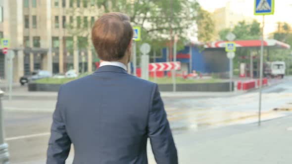 Close up of Businessman Walking in Street, Back View