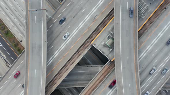 AERIAL: Spectacular Overhead Shot of Judge Pregerson Highway Showing Multiple Roads, Bridges