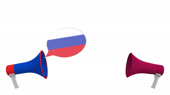 Speech Bubbles with Flags of Qatar and Russia