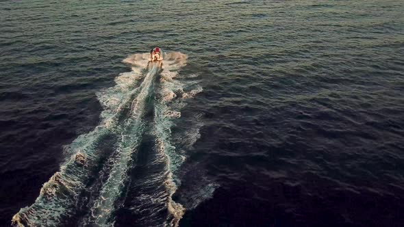 Aerial view above of speed boats sailing at Adriatic sea, Croatia.