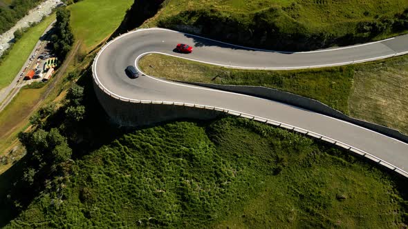 Furka Pass Mountain Road in Switzerland From Above