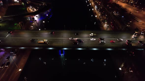 Traffic On The Bridge At Night