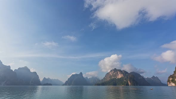 Time Lapse White Cloud In Blue Sky Above Mountain Range.