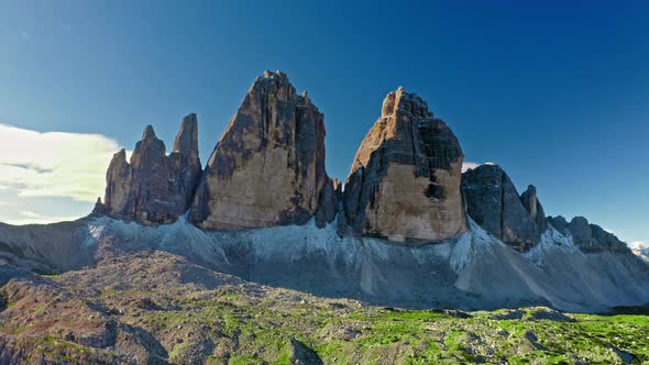 Majestic Tre Cime in Dolomites in sunny day, Italy