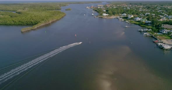 Birds Eye View of a Speed Boat on River and Stuart Florida