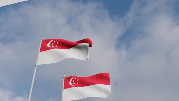 Waving Flags Of The Singapore blue sky