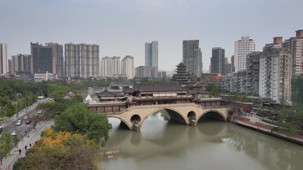 Aerial Ancient Bridge of Chengdu City, Asia