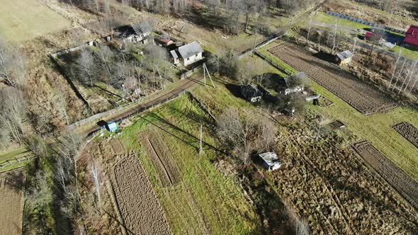 Mountain Valley Houses From a Height with Landscape Countryside Village