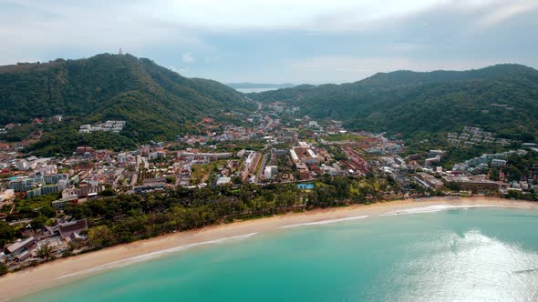 Aerial View Drone Shot of Beautiful Sea Kata Beach in Phuket Island Thailand Amazing Beach Travel