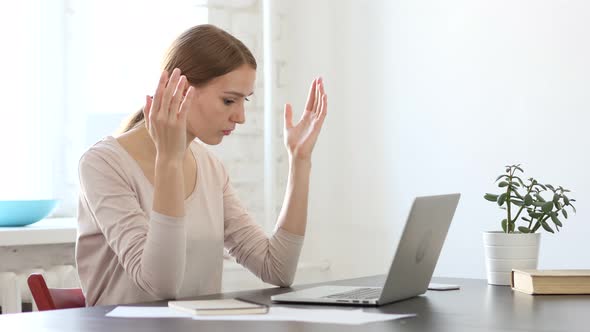 Angry Young Woman Working on Laptop, Irritating