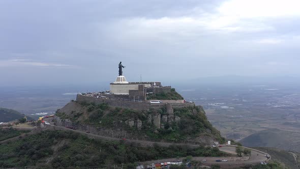 Aerial: Cristo Rey, mountain, Guanajuato, drone view