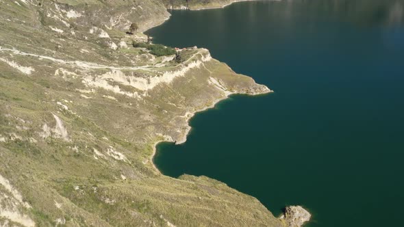 Aerial view of the edge of the Quilotoa lake a lake from an inactive vulcano in Ecuador