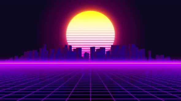 Retro 80s background with neon city