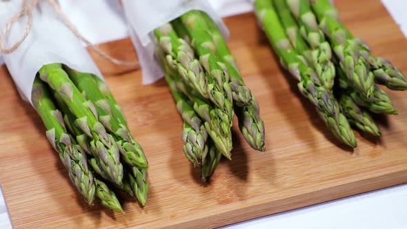 Asparagus Fresh Raw Organic Green Asparagus Sprouts Closeup Healthy Vegetarian Food