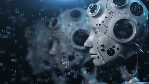 robots stand in a row watching what is happening in front of them alt