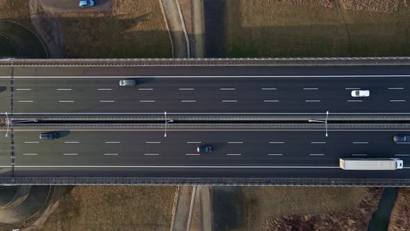 Aerial View of Highway with Moving Cars