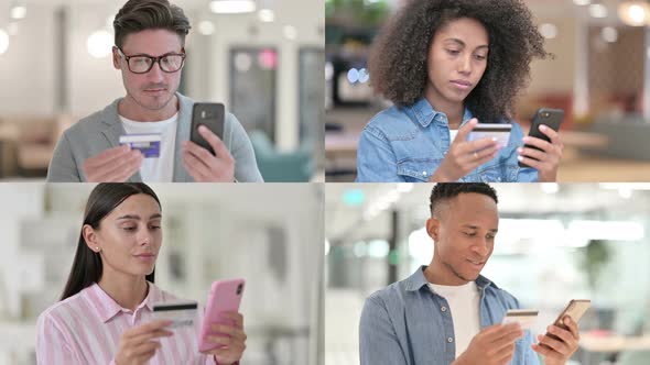 Collage of Young People Making Successful Online Payment on Smartphone