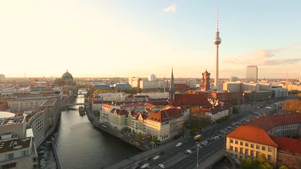 Berlin aerial view at sunset, time-lapse