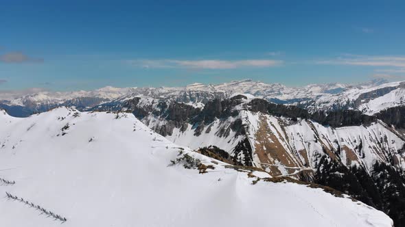 Panoramic View From the High Mountain To Snowy Peaks in Switzerland Alps. Rochers-de-Naye.