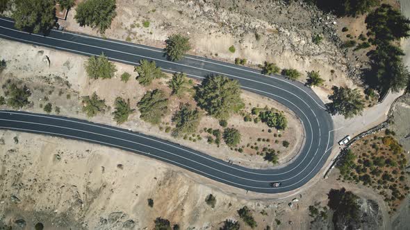 Aerial Top View of Desert Road in Sandy Wilderness Area in Amiandos Asbestos in Cyprus